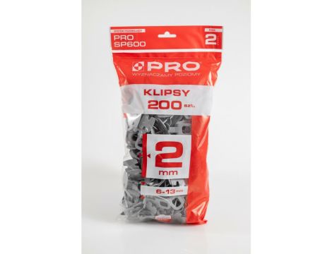 PRO SYSTEM POZIOMUJACY DO PŁYTEK PRO-SP600 , KLIPSY 2MM ( 200 SZTUK) PRO-SP623