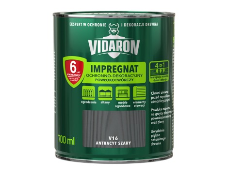 VIDARON Impregnat Ochronno-Dekoracyjny Powłokotwórczy 700ml antracyt szary V16