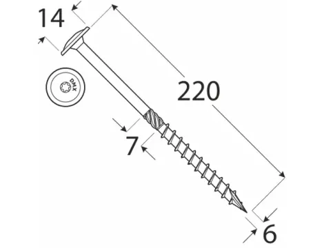 Wkręt ciesielski z łbem podkładkowym  DOMAX CT6X220 100SZT - 3