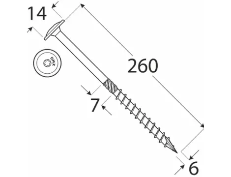 Wkręt ciesielski z łbem podkładkowym  DOMAX CT6X260 100SZT - 3