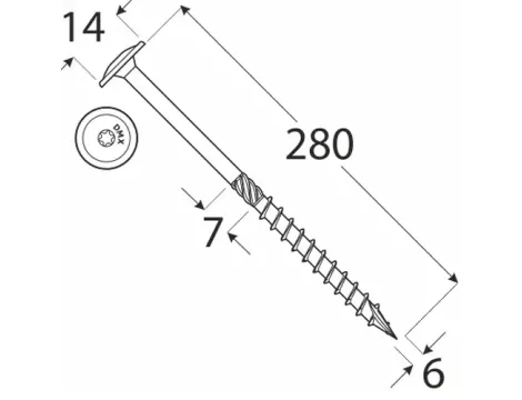 Wkręt ciesielski z łbem podkładkowym  DOMAX CT6X280 50SZT - 3