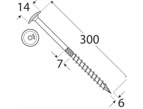 Wkręt ciesielski z łbem podkładkowym  DOMAX CT6X300 50SZT - 3