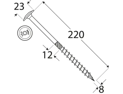 Wkręt ciesielski z łbem podkładkowym  DOMAX CT8X220 50SZT - 3