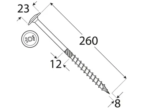 Wkręt ciesielski z łbem podkładkowym  DOMAX CT8X260 50SZT - 3