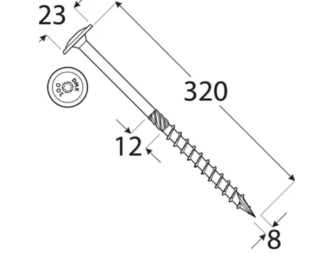 Wkręt ciesielski z łbem podkładkowym  DOMAX CT8X320 50SZT - 3