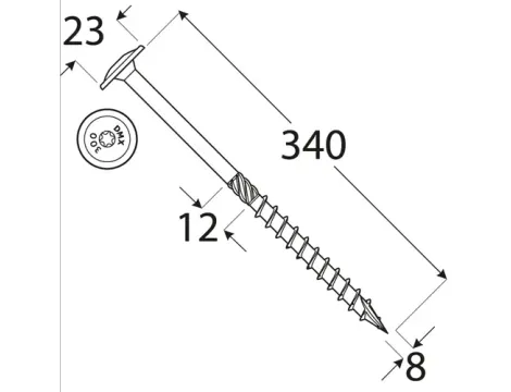 Wkręt ciesielski z łbem podkładkowym  DOMAX CT8X340 50SZT - 3