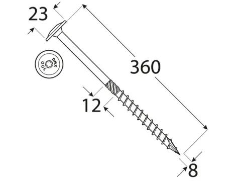 Wkręt ciesielski z łbem podkładkowym  DOMAX CT8X360 50SZT - 3