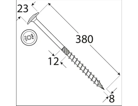 Wkręt ciesielski z łbem podkładkowym  DOMAX CT8X380 50SZT - 3