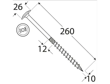 Wkręt ciesielski z łbem podkładkowym  DOMAX CT10X260 25SZT - 4