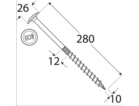 Wkręt ciesielski z łbem podkładkowym  DOMAX CT10X280 25SZT - 4