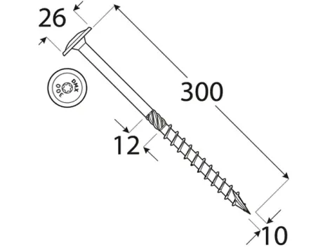 Wkręt ciesielski z łbem podkładkowym  DOMAX CT10X300 25SZT - 4