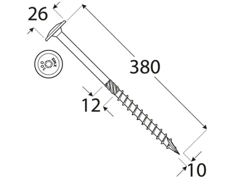 Wkręt ciesielski z łbem podkładkowym  DOMAX CT10X380 25SZT - 4