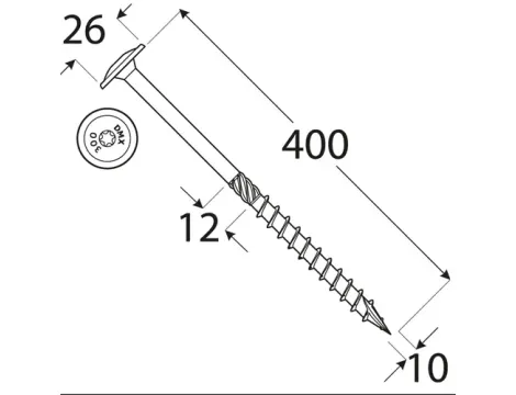 Wkręt ciesielski z łbem podkładkowym  DOMAX CT10X400 25SZT - 4