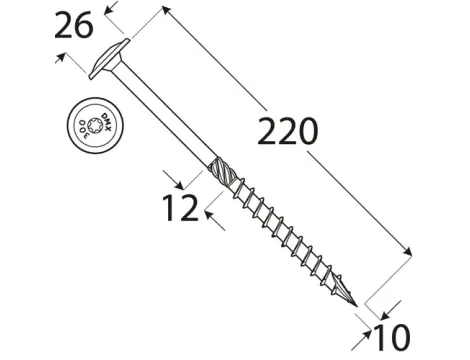 Wkręt ciesielski z łbem podkładkowym  DOMAX CT10X220 50SZT - 4